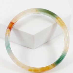 Agate MultiColor Bangle Bracelet — Green, Orange,Yellow & Cream Women’s Bangle.